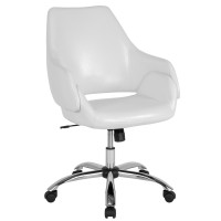 Flash Furniture CH-177280-WH-GG Madrid Home and Office Upholstered Mid-Back Chair in White Leather 